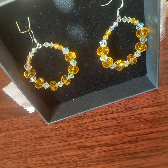 Swarovski Crystal Hoop Earrings Yellow-Orange & White Crystal. Blingy sexy - Picture 11 of 12